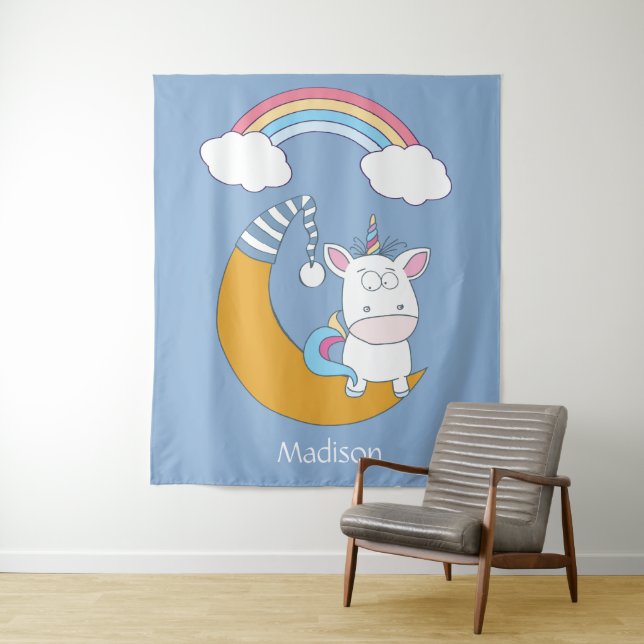Cute Unicorn custom name & colour tapestries (In Situ)
