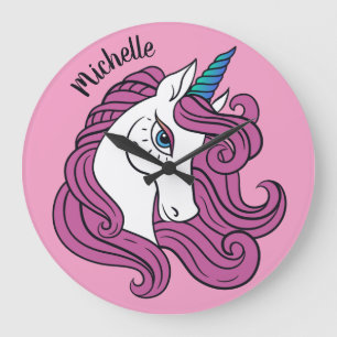 Cute Unicorn custom name & colour wall clocks