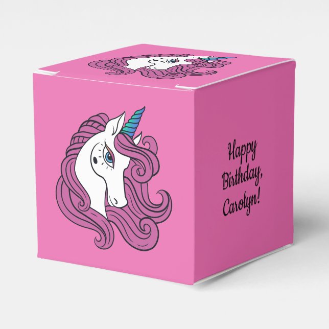 Cute Unicorn custom text & colour favour box (Front Side)