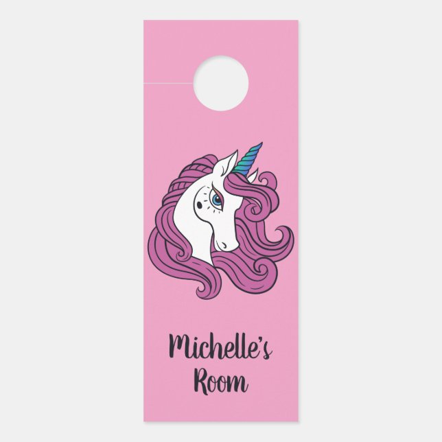 Cute Unicorn custom text door hangers (Front)