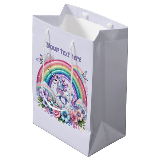 Cute unicorn customisable party  medium gift bag (Front Angled)