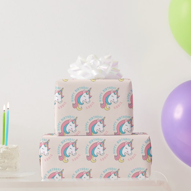 Cute Unicorn customised birthday design Wrapping Paper (Party Gifts)
