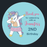 Cute Unicorn Dabbing Kids Birthday Party Favour Classic Round Sticker<br><div class="desc">Cute party favours for kids,  boys or girls who love unicorn. Perfect for kids birthday party,  party favours and thank you label. You can also customise the text for baby shower or other occasion and party.</div>