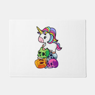 Cute Unicorn & Dead Skulls. Funny Goth Emo Hallowe Doormat