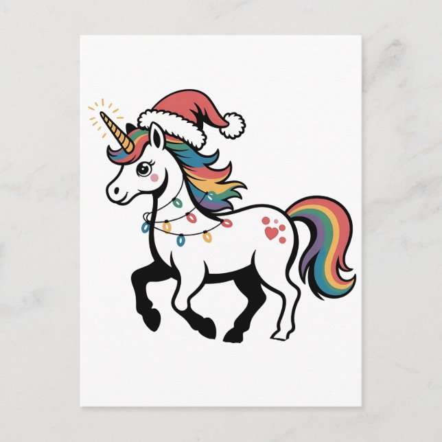 Cute Unicorn Deer Reindeer Christmas Lights Funny  Invitation Postcard (Front)