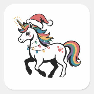 Cute Unicorn Deer Reindeer Christmas Lights Funny  Square Sticker