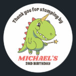 Cute Unicorn Dinosaur Fairy Kids Birthday Party Classic Round Sticker<br><div class="desc">Cute party favours for kids,  boys or girls who love dinosaurs and t-rex. Perfect for kids birthday party,  party favours and thank you label. You can also customise the text for baby shower or other occasion and party.</div>