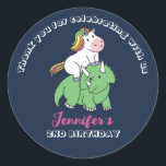 Cute Unicorn Dinosaur Kids Birthday Party Favour Classic Round Sticker<br><div class="desc">Cute party favours for kids,  boys or girls who love unicorn. Perfect for kids birthday party,  party favours and thank you label. You can also customise the text for baby shower or other occasion and party.</div>