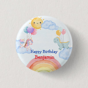 Cute unicorn Dinosaur rainbow Balloon Birthday 3 Cm Round Badge