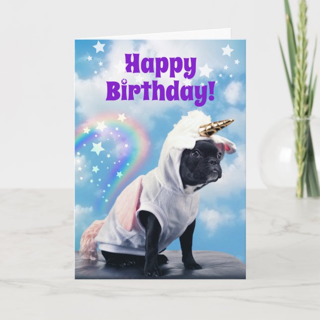 Cute Unicorn Dog Farting Rainbows Teen Birthday Card (Front)