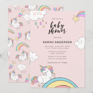 Cute Unicorn Doodle Baby Shower Invitation
