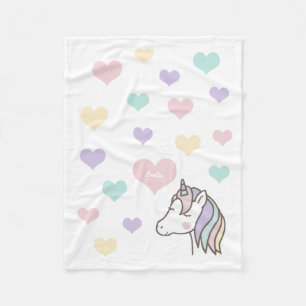 Cute Unicorn Dreaming of Hearts Girls Bedroom Fleece Blanket