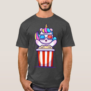 Cute Unicorn Eating Popcorn  T-Shirt