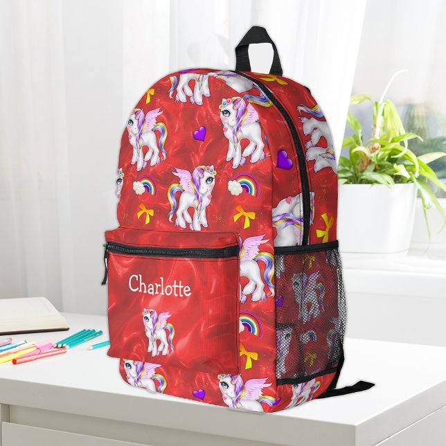 Cute Unicorn Enchanted Dreams Red Printed Backpack (Creator Uploaded)