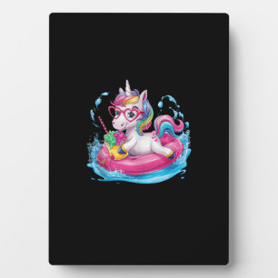 Cute Unicorn Enjoying Ice Cream Fun for a Unicorn Plaque