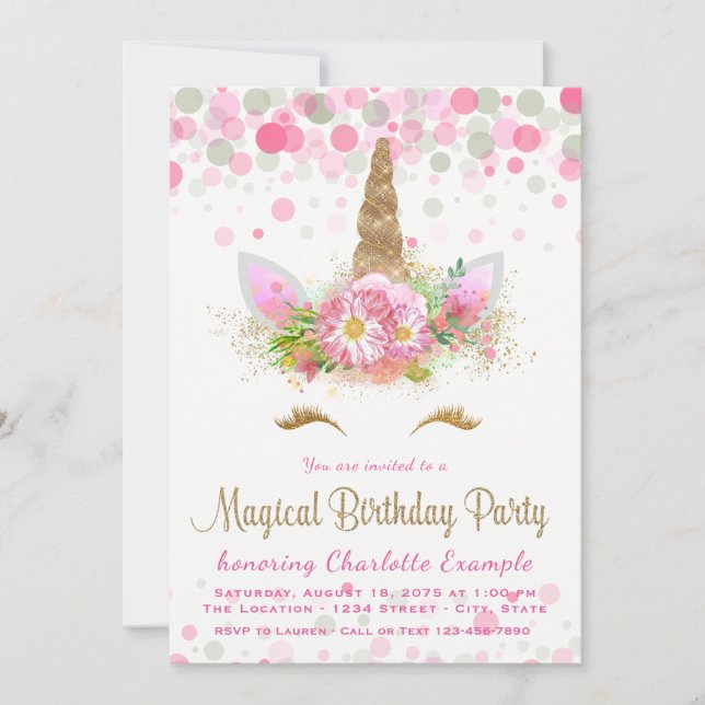 Cute Unicorn Face Birthday Party Invitations (Front)