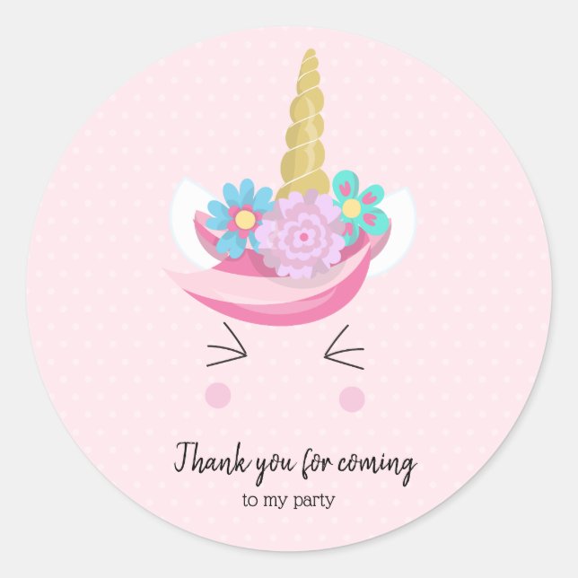 Cute unicorn face - choose background colour classic round sticker (Front)
