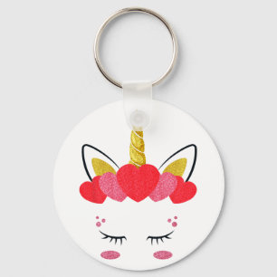 Cute Unicorn Face Hearts Valentines Day Girls Kids Key Ring