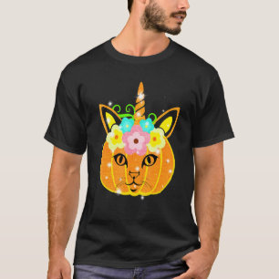 Cute Unicorn Face Pumpkin Floral Halloween Costume T-Shirt