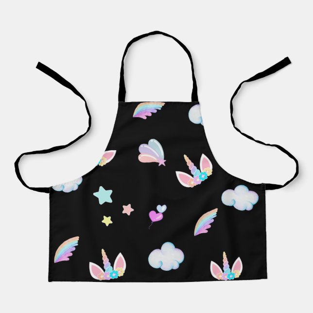 Cute Unicorn face rainbow gradient birthday party  Apron (Front)