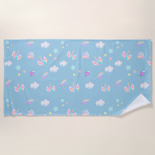 Cute Unicorn face rainbow gradient birthday party Beach Towel