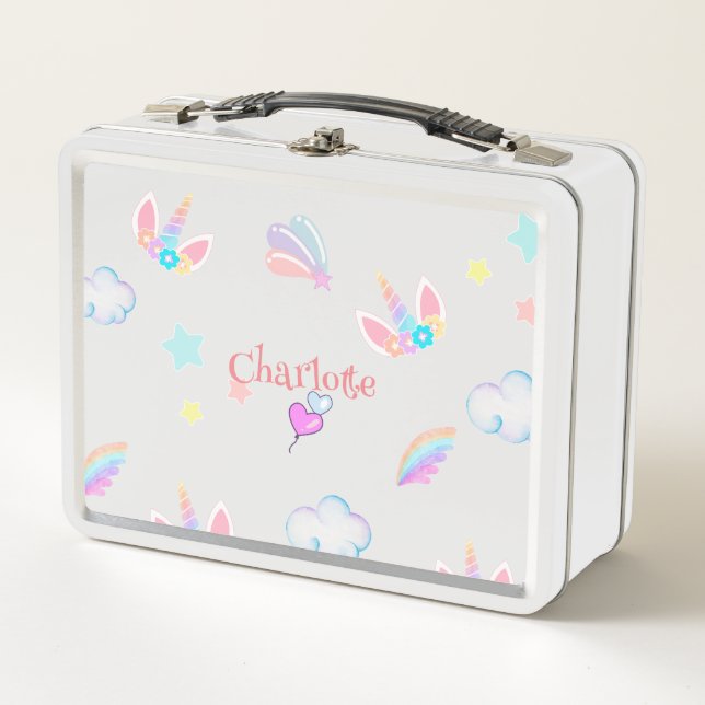 Cute Unicorn face rainbow gradient birthday party  Metal Lunch Box (Front)