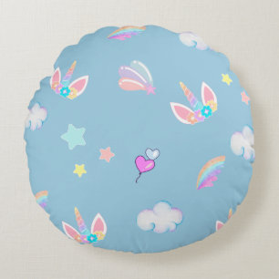 Cute Unicorn face rainbow gradient birthday party Round Cushion
