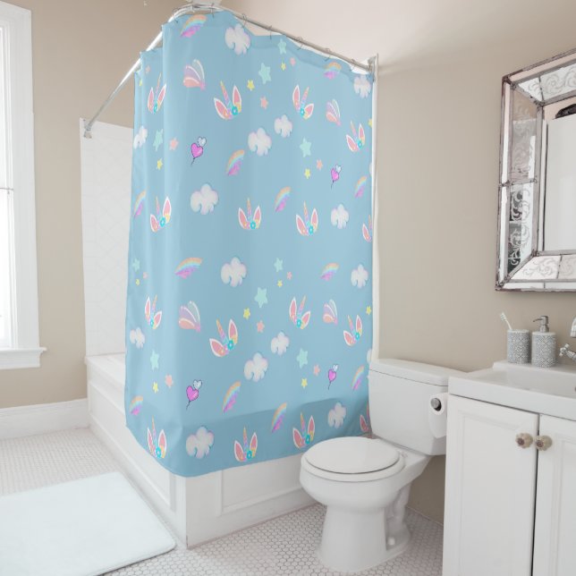 Cute Unicorn face rainbow gradient birthday party  Shower Curtain (In Situ)