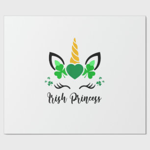 Cute Unicorn Face Shamrock Irish Princess St Patri Wrapping Paper