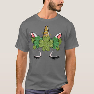 Cute Unicorn Face St Patricks Days Girls Kids T-Sh T-Shirt