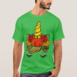 Cute Unicorn Face Thanksgiving Pumpkin Autumn Fall T-Shirt