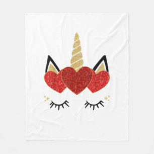 Cute Unicorn Face Valentine's Day Heart for Women  Fleece Blanket
