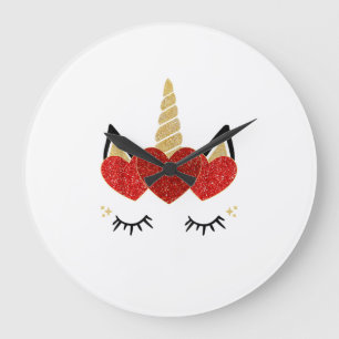 Cute Unicorn Face Valentine's Day Heart for Women  Large Clock