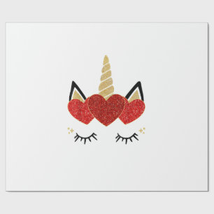 Cute Unicorn Face Valentine's Day Heart for Women Wrapping Paper