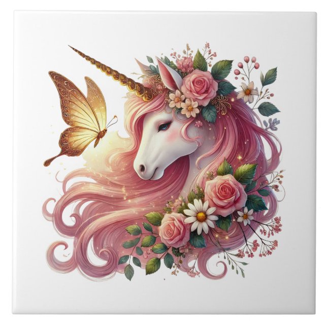 Cute unicorn fantasy girls room crafting  tile (Front)