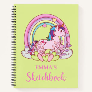 Cute Unicorn Floral Personalised Kids Sketchbook Notebook