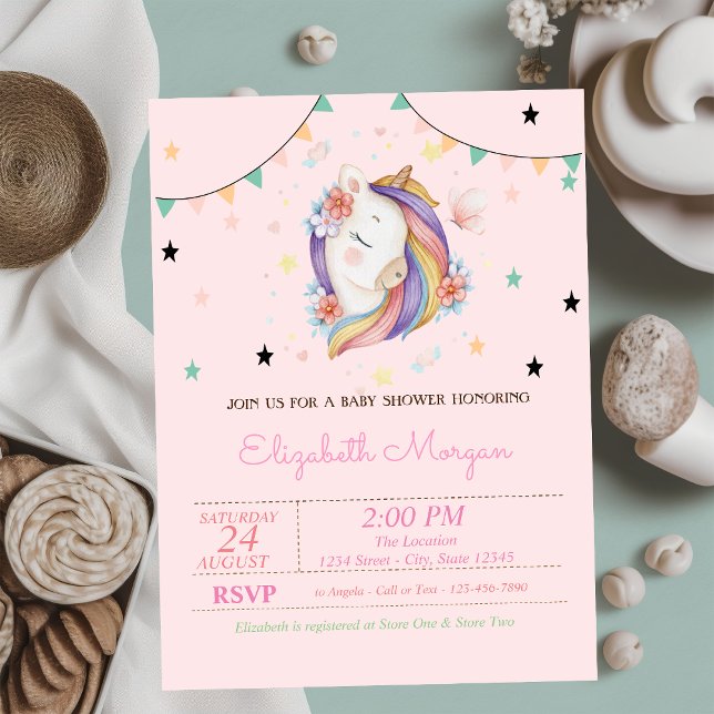 Cute Unicorn Flowers Baby Shower Invitation (Creator Uploaded)
