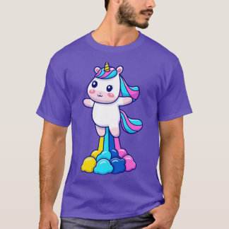 Cute Unicorn Flying With Rainbow (2) T-Shirt