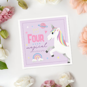 Cute Unicorn Four Ever Magical Girls 4th Birthday Napkin