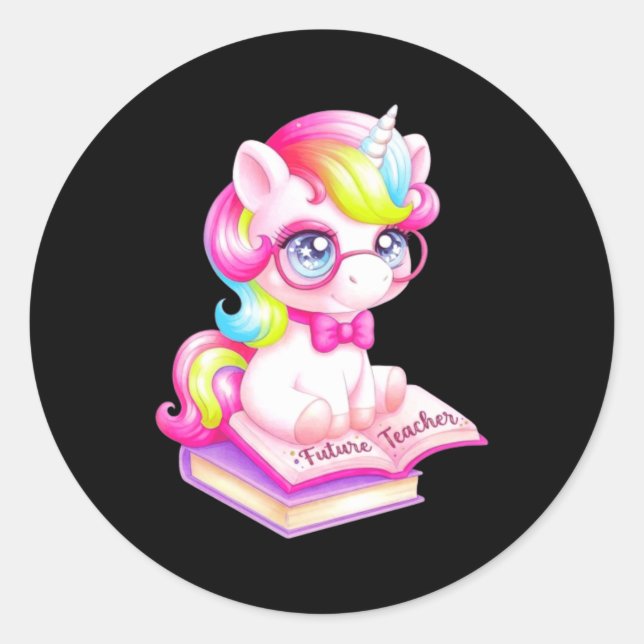 Cute Unicorn Future Teacher Clroom Classic Round Sticker (Front)