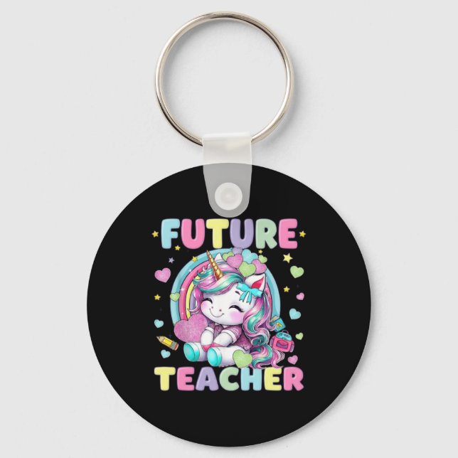 Cute Unicorn Future Teacher Clroom Design Key Ring (Front)