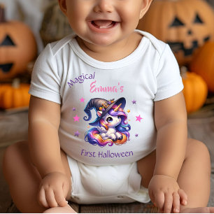 Cute Unicorn Girl first Halloween with Name Baby Bodysuit