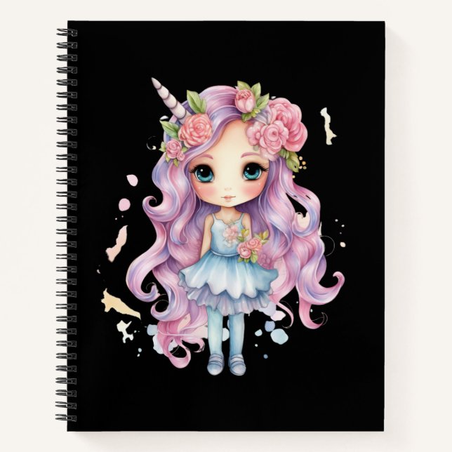 Cute unicorn girl notebook (Front)