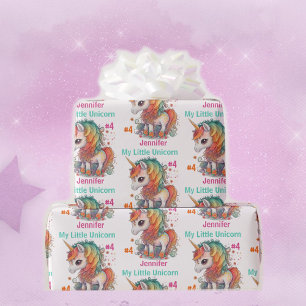 Cute Unicorn Girl's Birthday Name & Age Gift Wrapping Paper