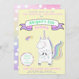Cute Unicorn   Girls Birthday Party Invitation