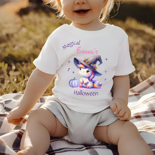 Cute Unicorn Girls Halloween with Name Baby T-Shirt