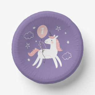 Cute Unicorn Girly Purple and Pink Birthday Paper Plate