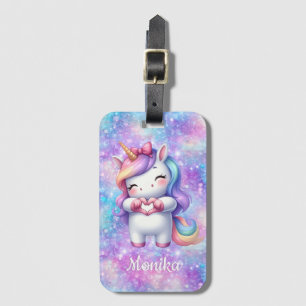 Cute Unicorn Glitter I Love You Personalised Name Luggage Tag