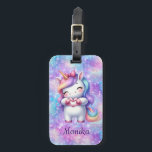 Cute Unicorn Glitter I Love You Personalised Name Luggage Tag<br><div class="desc">Cute lovely design features cute unicorn with heart sign on unicorn iridescent glitter background.  You can easily personalise this luggage tag with the name of your darling. This fancy luggage tag will be perfect for girls.</div>