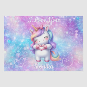 Cute Unicorn Glitter I Love You Personalised Name Tissue Paper